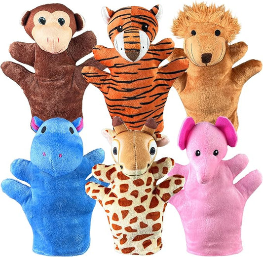 6 PCS Hand Puppets Set Animal Plush Puppet Elephant Tiger Giraffe Monkey Lion by XIPEGPA