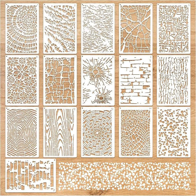 16 Pieces Stencils for Painting, Abstract Texture Mixed Media Art Supplies by Boqon