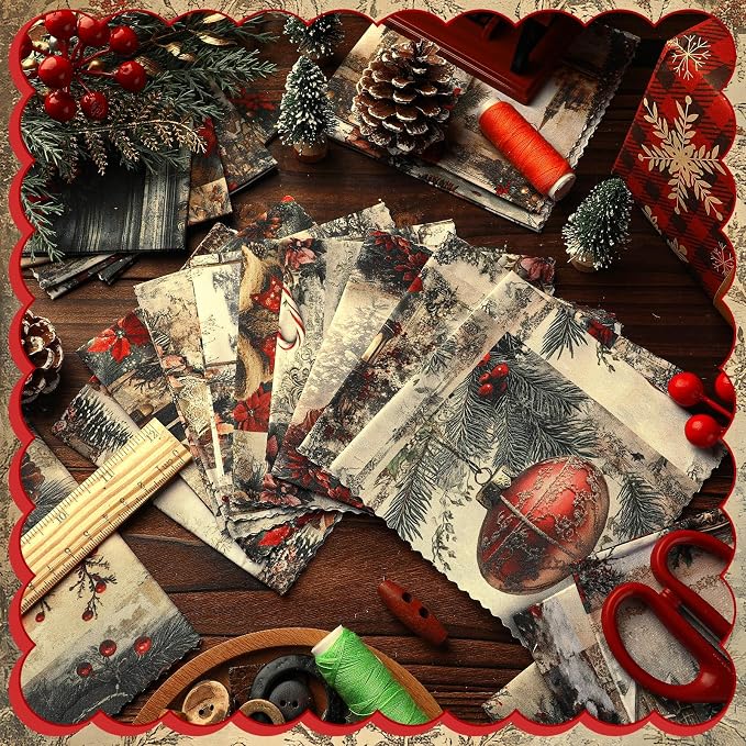 HunnmingRe 20 Pcs 10''x10'' Vintage Red Christmas Quilting Fabric Square Bundle - Image 3