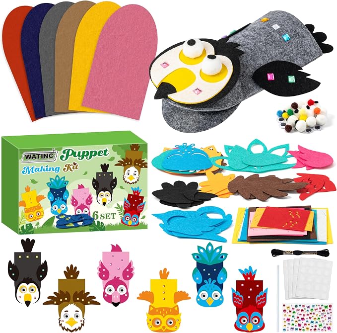 WATINC 6Pcs Hand Puppet Making Kit, Art Craft Felt Sock Puppet Toys, Creative by WATINC
