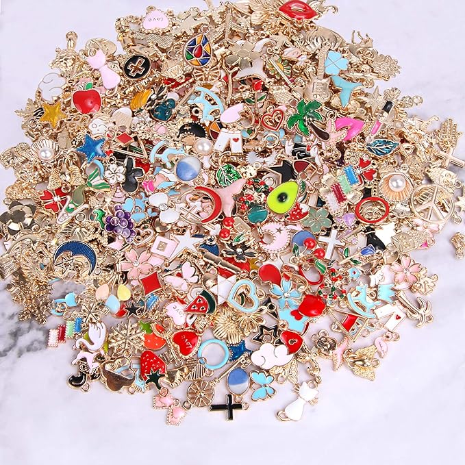 SANNIX 350Pcs Bracelet Charms Jewelry Making Charms Assorted Gold Plated Enamel - Image 3