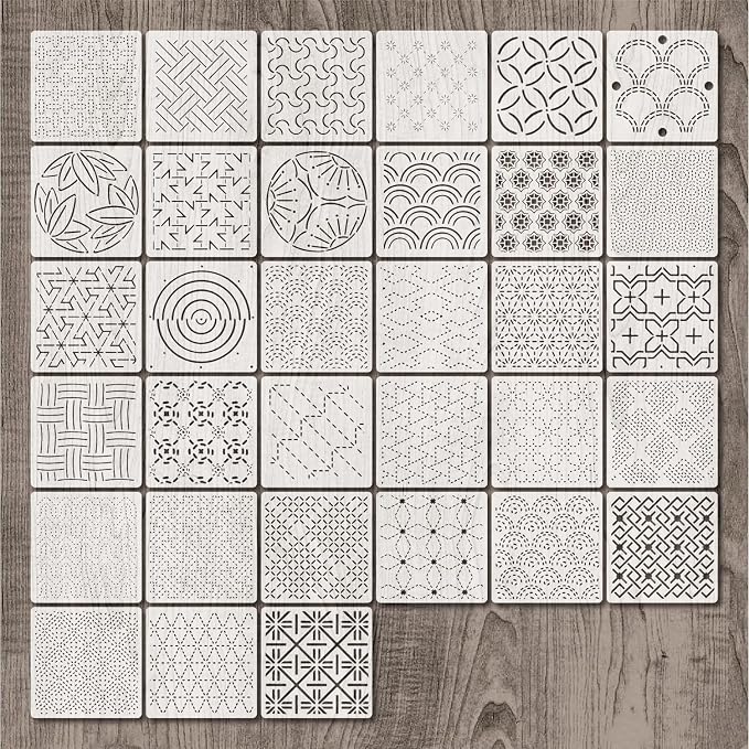 Stencils Sashiko Stencil 33pcs Reusable Plastic Templates 5.12 * 5.12 Inch Hand by BLOSSOMLAYER