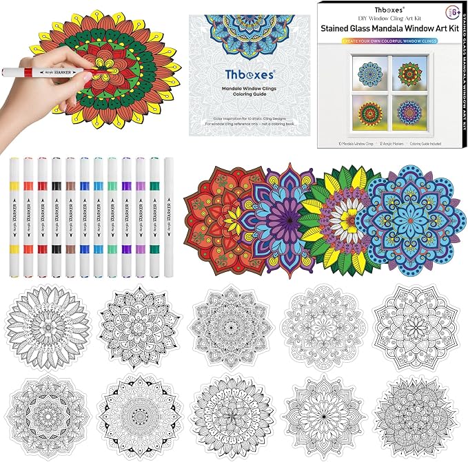 Thboxes Stained Glass Window Cling Art Kit, 12 Color Double-ended Markers 10 by Thboxes
