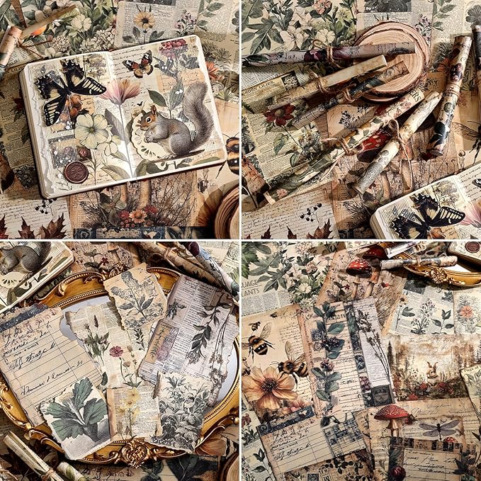120 Sheets Vintage Botanical Scrapbook Paper Set, Journaling Scrapbooking - Image 3