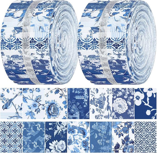 Hosuly 40 Pcs Blue and White Floral Jelly Fabric by Hosuly