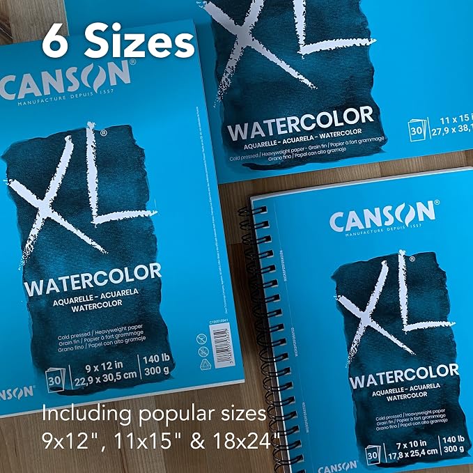 Canson XL Series Watercolor Pad, Heavyweight White Paper, Foldover Binding - Image 4