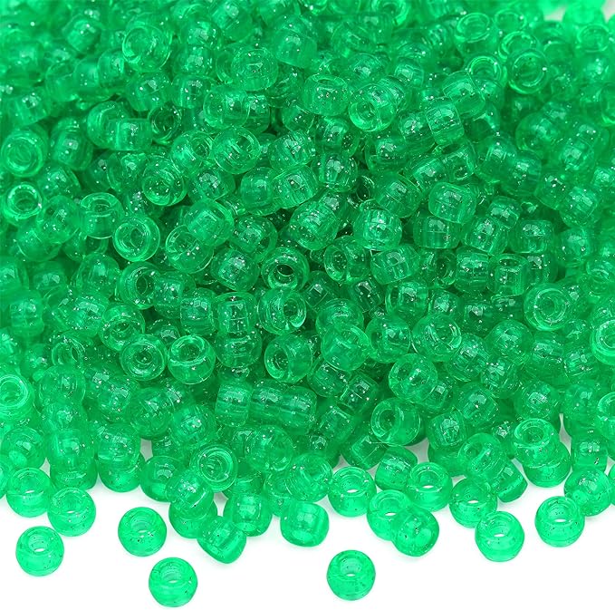 1000Pcs Pony Beads Bracelet 9mm Green Glitter Plastic Barrel Pony Beads by Auvoua