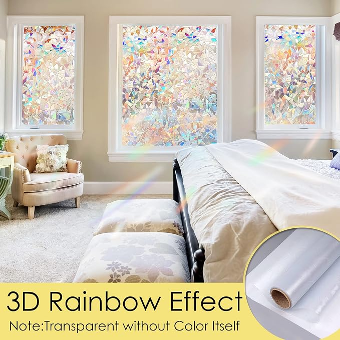 STATINT Stained Glass Privacy Film, UV Blocking Rainbow Static Cling - Image 2