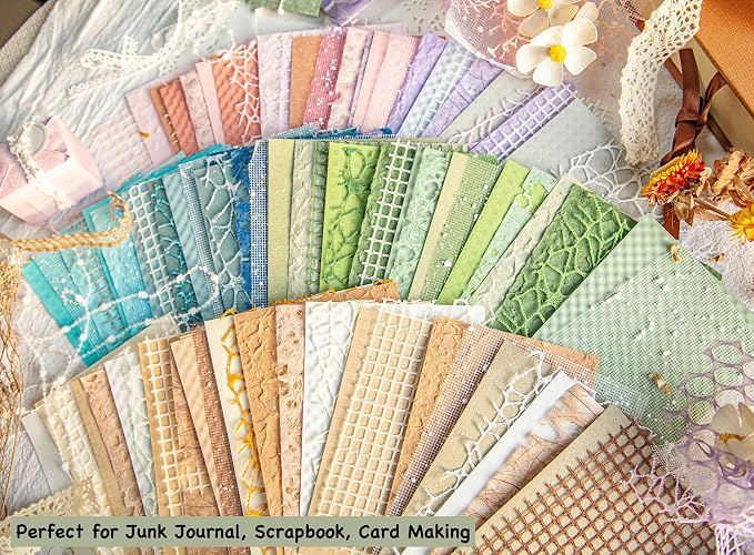 96 Sheets Textured Scrapbook Paper and Mesh Fabric Assorted Set - Image 7