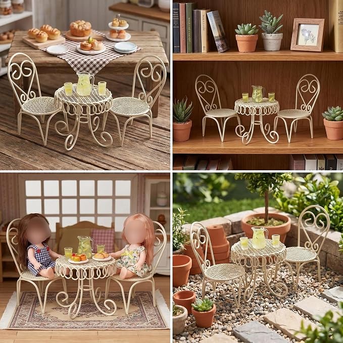 6 PCS Dollhouse Miniature Bistro Table & Chairs Set - Image 2