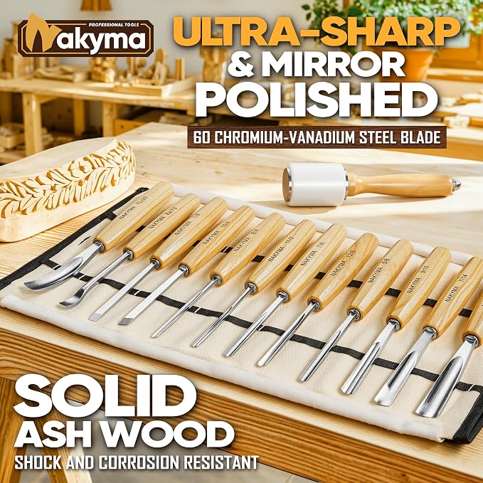 Wood Carving Kit, Sharp Cr-V 60 Steel Blades, Wood Chisel Sets - Image 2