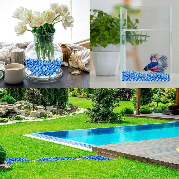 2 lb Light Blue Glass Beads for Vases, Glass Pebbles, Light Blue Flat Glass - Image 3