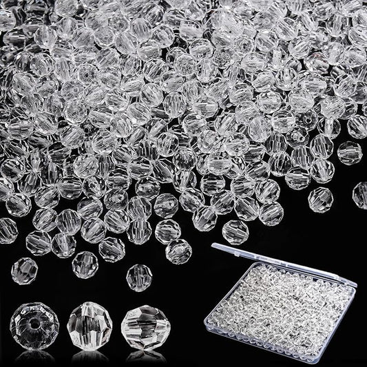BONNY BOXX 500pcs 8mm Acrylic Faceted Round Crystal Beads Transparent White by BONNY+BOXX