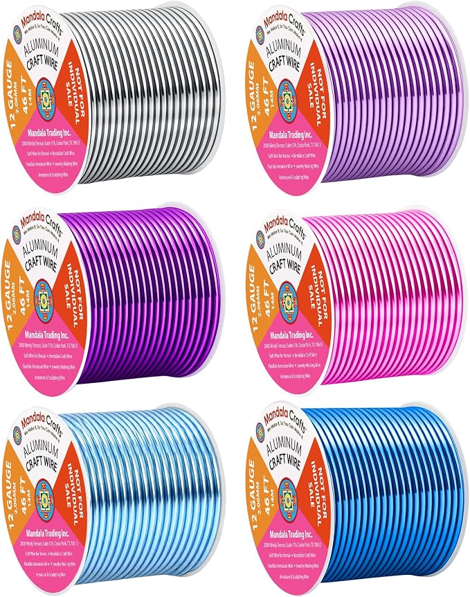 Mandala Crafts 12 GA Turquoise Pink Assorted Anodized Aluminum Craft Wire | 276 by MandalaCrafts
