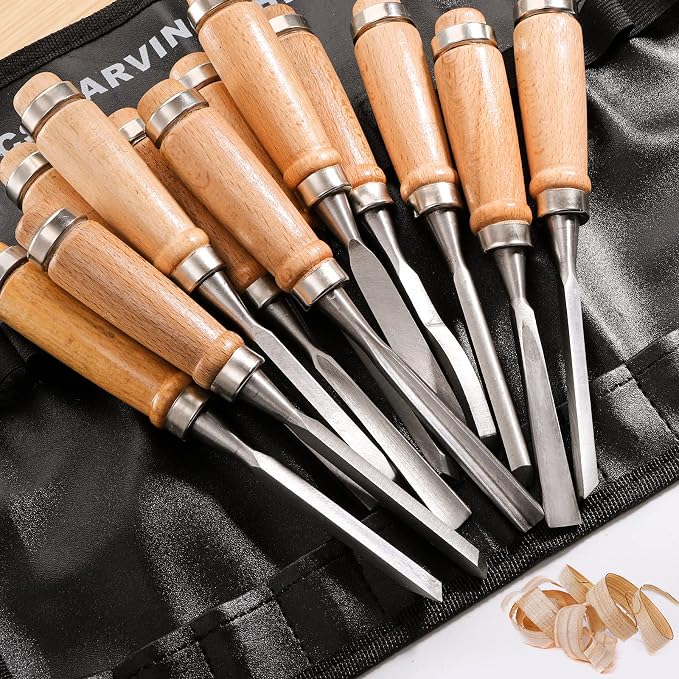 Dicunoy 12 PCS Wood Carving Tools, Gouges Woodworking Chisels, Full Size Wood - Image 2
