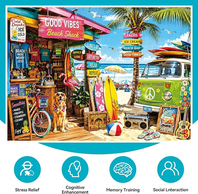 500 Piece Jigsaw Puzzle for Adults – Tropical Beach Shack Scene - Image 3