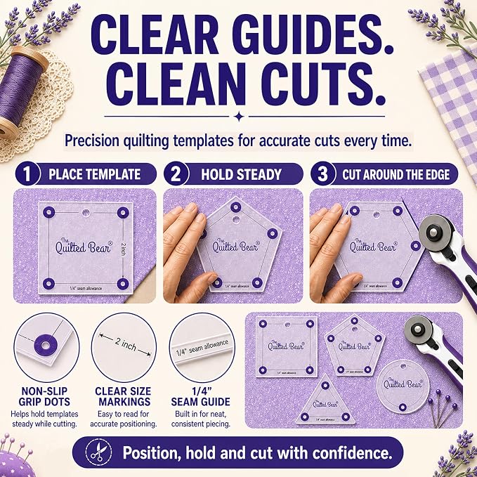 The Quilted Bear Triangle Quilting Templates – 8 Clear Non-Slip Acrylic Quilt - Image 7