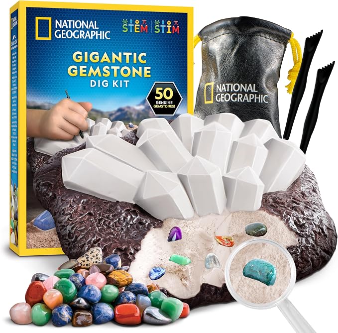 National Geographic Gigantic Gemstone Dig Kit – Excavate 50 Real Gems from a by BlueMarbleToys