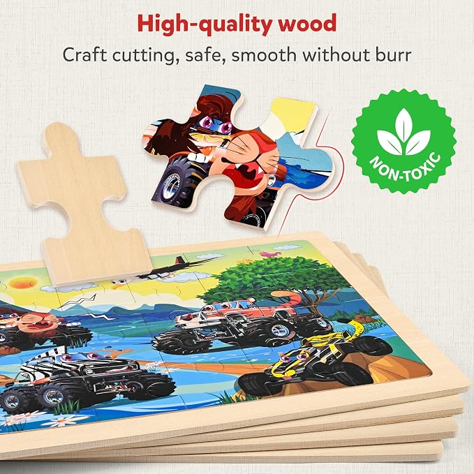 SYNARRY Large Wooden Monster Truck Puzzles - Image 4
