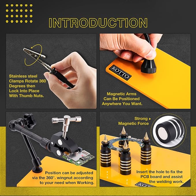 KOTTO Helping Hands Soldering, Third Hand Soldering Tools PCB Holder Four Arms - Image 5