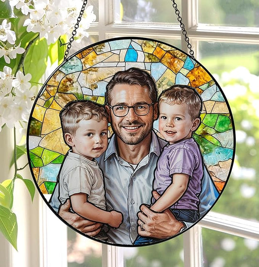 LOVELYPOD Personalized Dad Stained Glass Sun Catcher, Photo Family Portrait by LOVELYPOD