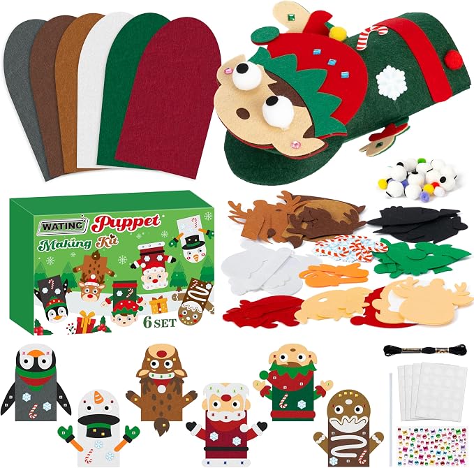 WATINC 6Pcs Hand Puppet Making Kit, Art Craft Felt Sock Puppet Toys, Creative by WATINC
