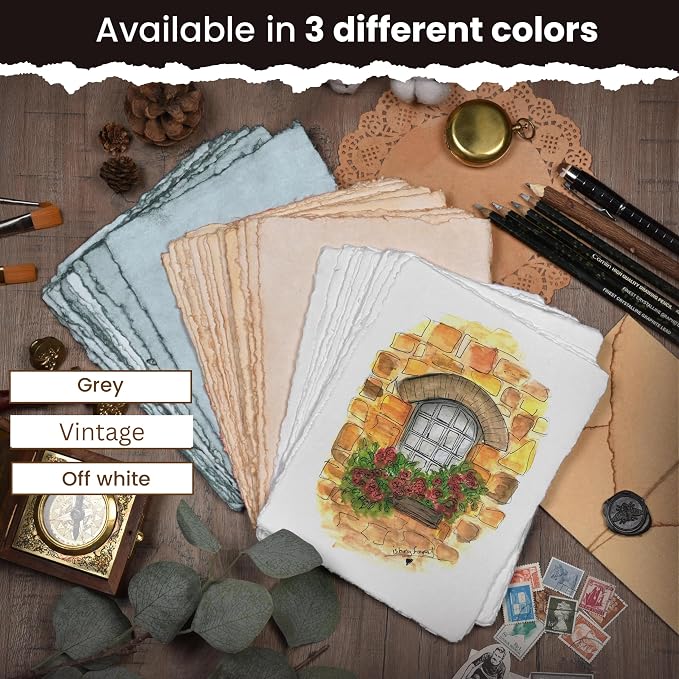 LEATHER VILLAGE Handmade Rough Textured Watercolor Paper 6x8 Inches, sketching - Image 9