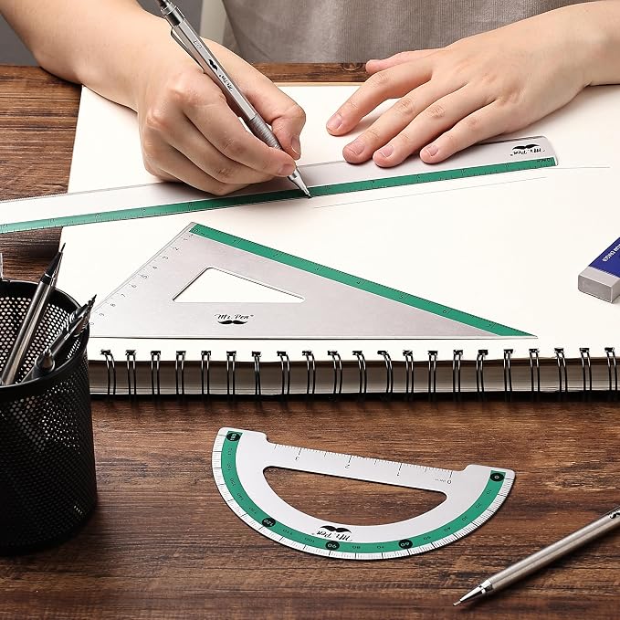 Mr. Pen- Metal Geometry Kit, 4 Pack, 45° & 30°/60° Set Squares | 6" Protractor - Image 6