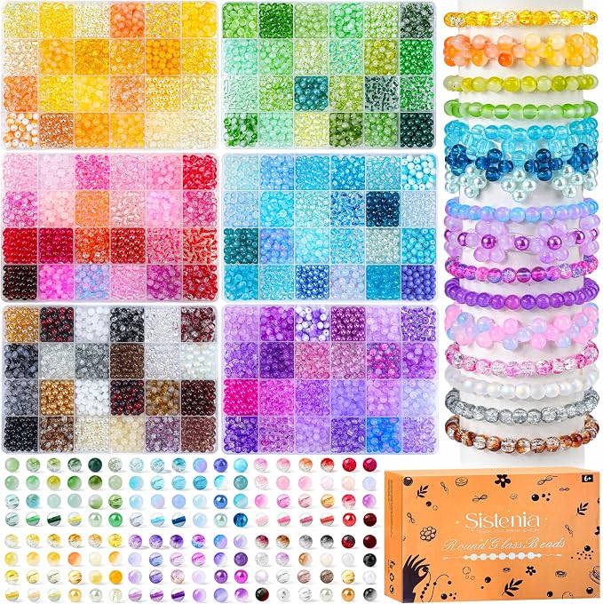 7200PCS 6mm Glass Beads Bracelet Making Kit, 144 Colors Assorted Crystal Beads by Sistenia