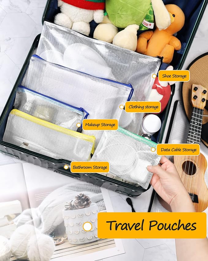 SUNEE Plastic Mesh Zipper Pouch 7.8x10.8 in, Small Water-Resistant Zip Bag - Image 4