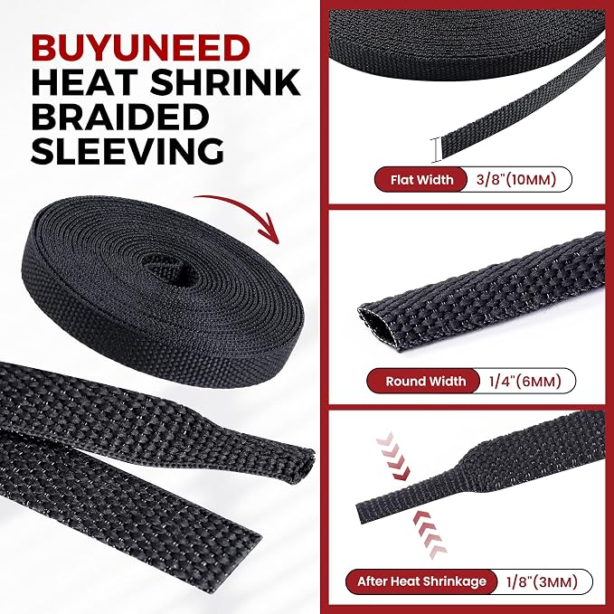 Heat Shrink Wire Loom 2:1 Shrinkable Braided Cable Sleeve 1/4 Inch ID-46ft - Image 2
