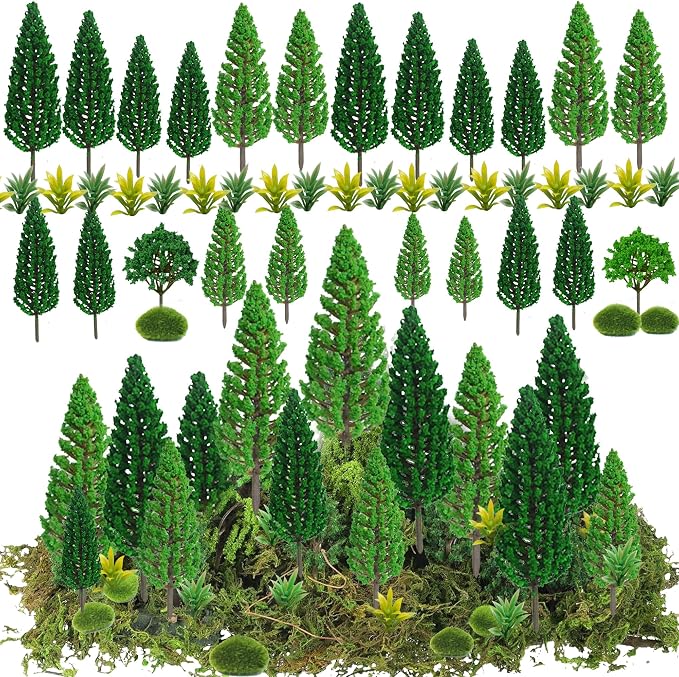 30 Pieces Model Trees Mixed 1.7-6 Inch Fake Miniature Trees | Artificial Moss by Unknown