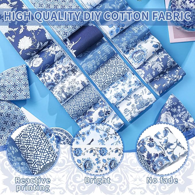 Hosuly 40 Pcs Blue and White Floral Jelly Fabric - Image 5
