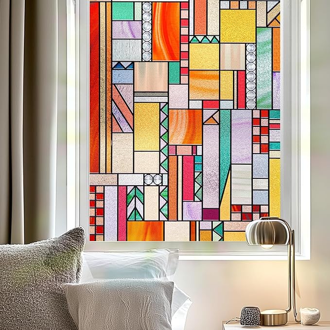 OHTMERU 3D Stained Glass Window Privacy Film, Heat Control UV Blocking Static by OHTMERU