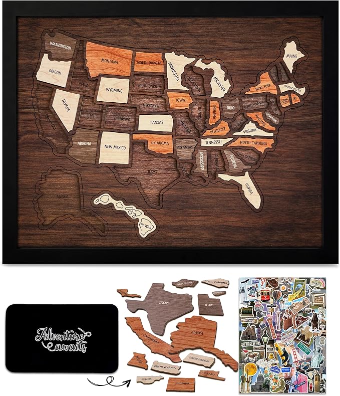 flinelife USA Travel Map, Wooden USA Map Puzzle by flinelife
