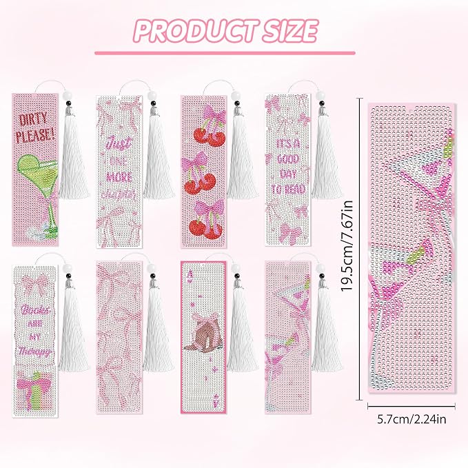 8 Pcs Bow Diamond Art Bookmarks Kit - Image 3