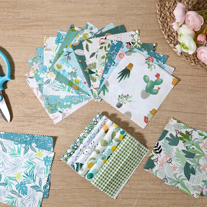 84 Pcs Green Charm Packs for Quiltings, Cotton Quilting Fabric Bundles - Image 6