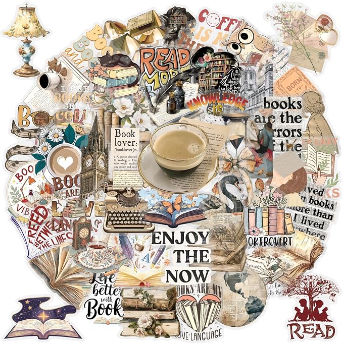 50 PCS Retro Reading Stickers for Scrapbooking Journaling Junk Journal by Unknown