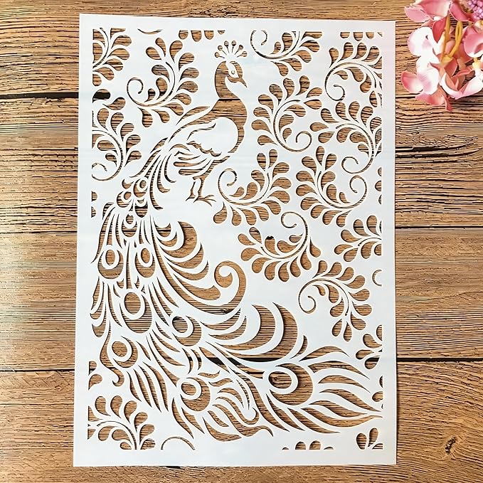 TIAMECH A4 Reusable Feather Leaves Peacock Stencil by TIAMECH
