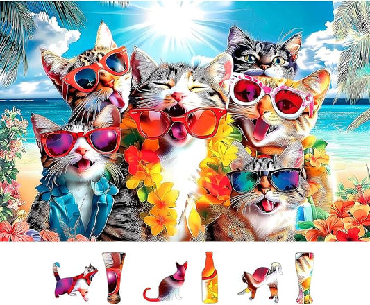 MINIWAN 500 Piece Summer Cat Beach Jigsaw Puzzle by MINIWAN