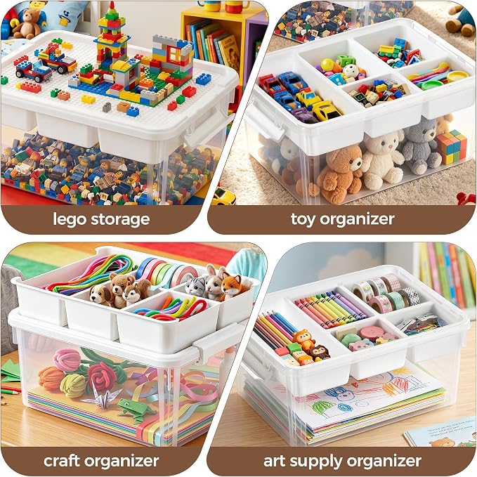 Citylife 17QT 2-Pack Toy Organizer Craft Storage Buildable Lid Movable Tray | - Image 8