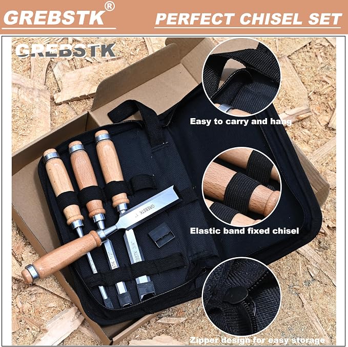 GREBSTK 4-Piece Ultra-Sharp Wood Chisel Set, CR-V Steel Beveled Blades - Image 4