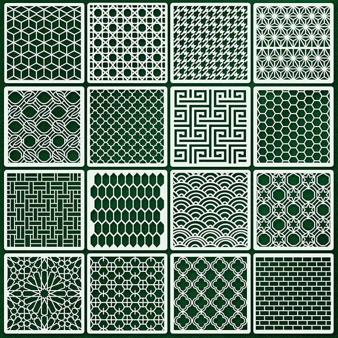 Texture Stencils for Crafts Reusable 16Pcs Stencils | DIY Art Painting Stencil by Unknown