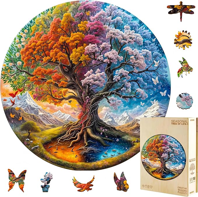 Wooden Puzzles Adults, Seasonal Tree of Life Wooden Puzzles 200 Pieces by Jollitot