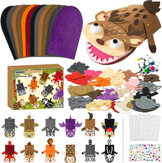 WATINC 12Pcs Hand Puppet Making Kit, Art Craft Felt Sock Puppet Toys, Creative by WATINC