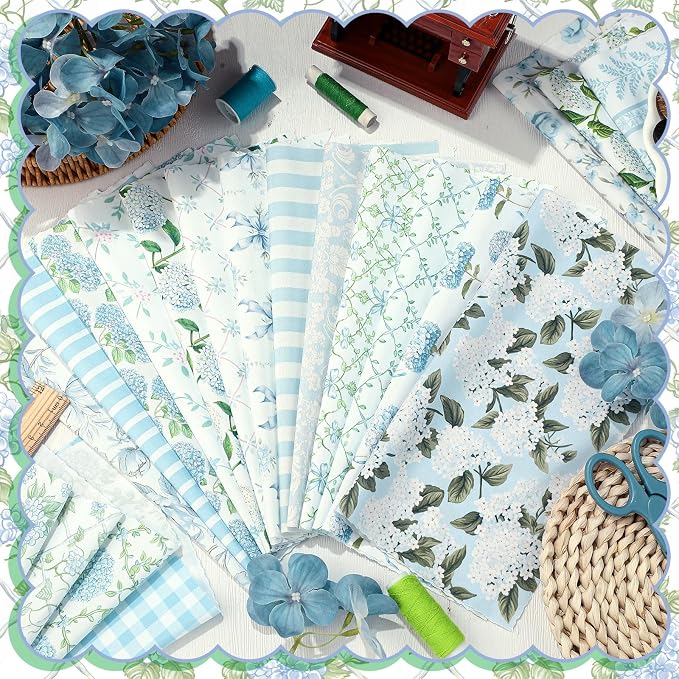 HunnmingRe 20 Pcs 10''x10'' Hydrangea Quilting Fabric Square Bundle Watercolor - Image 3
