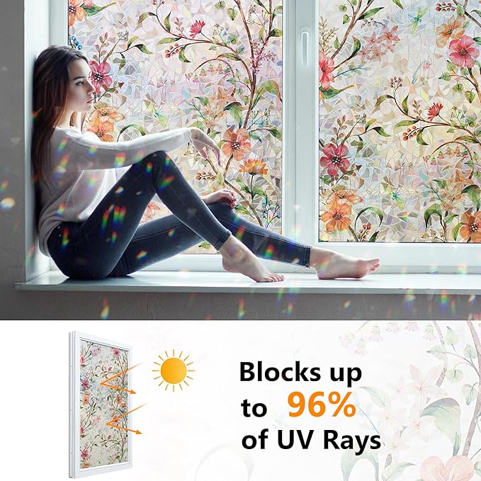 Ranzdn Window Privacy Film, Stained Glass, Static Cling, 17.5" x 78.7" | No - Image 2