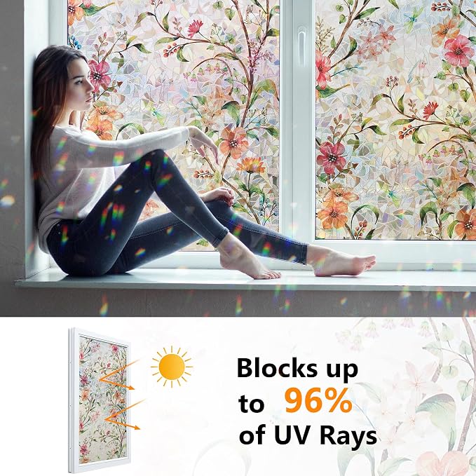 Ranzdn Window Privacy Film, Stained Glass, Static Cling, 23.6" x 157.4" | No - Image 2