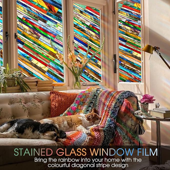 Coavas Stained Glass Window Film: Upgrade 3D Rainbow Window Clings Sun Blocking - Image 5
