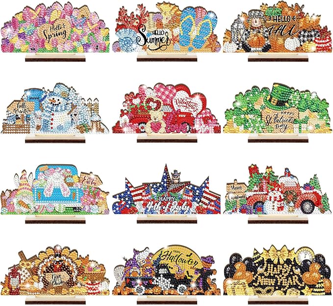 YooNotee 12 Sets Interchangeable Seasonal Diamond Art Tabletop Decorations by Unknown